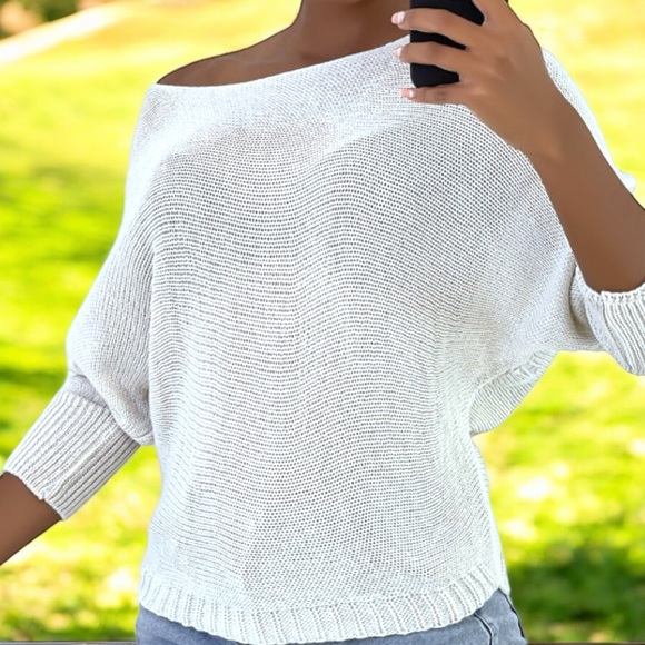 H&M White Relaxed-Fit Boat Neck Sweater Top with Long Dolman Sleeves - Picture 4 of 16